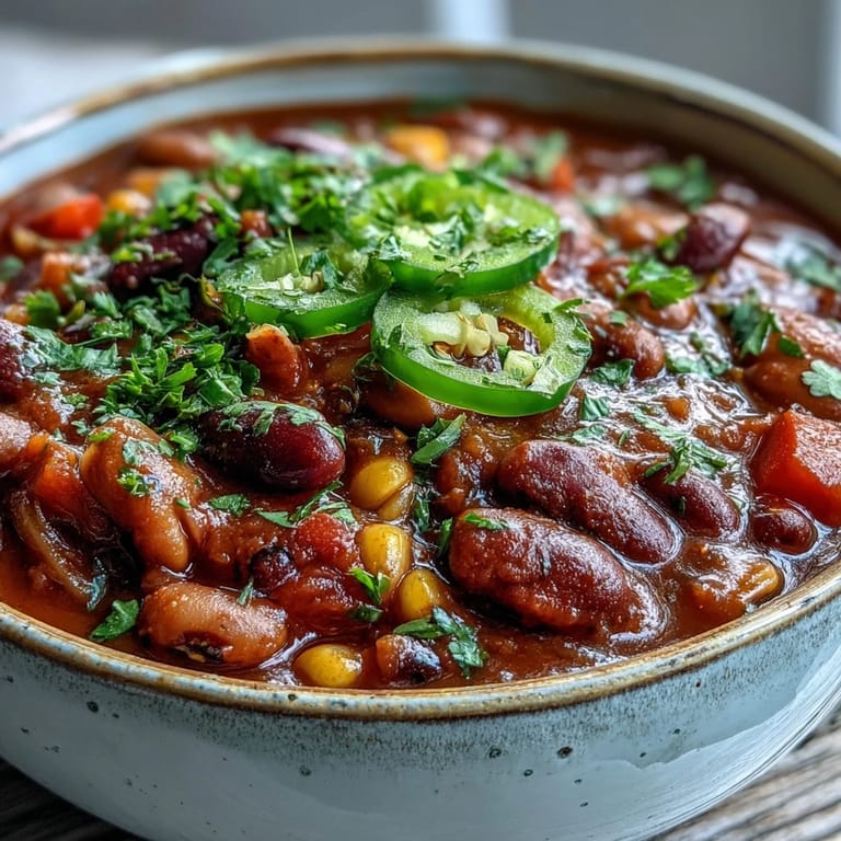 Colorful Black-Eyed Pea Chili with corn and bell peppers in a white bowl, served with warm cornbread on the side.