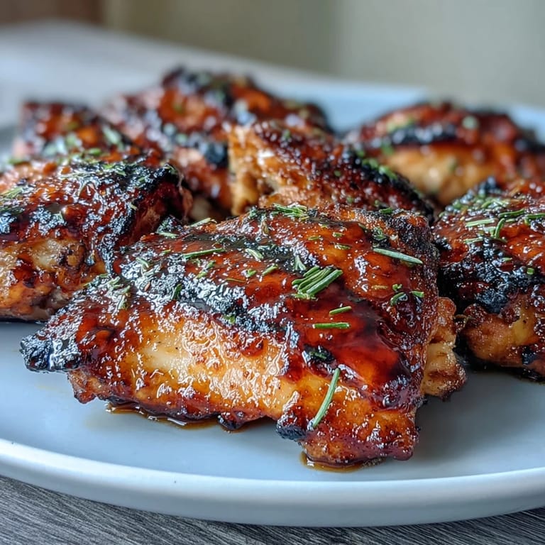 Grilled honey garlic chicken thighs sizzling with a savory-sweet marinade, perfect for summer barbecues.