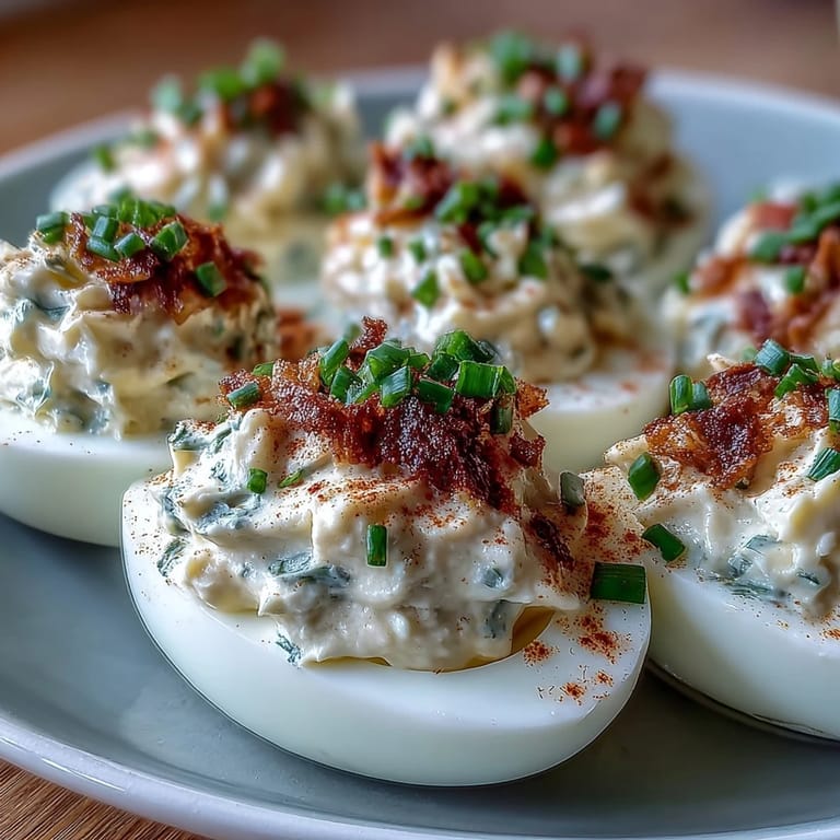 Classic Deviled Eggs with Paprika and Chives, perfectly boiled eggs stuffed with smooth, seasoned yolk mixture and garnished.