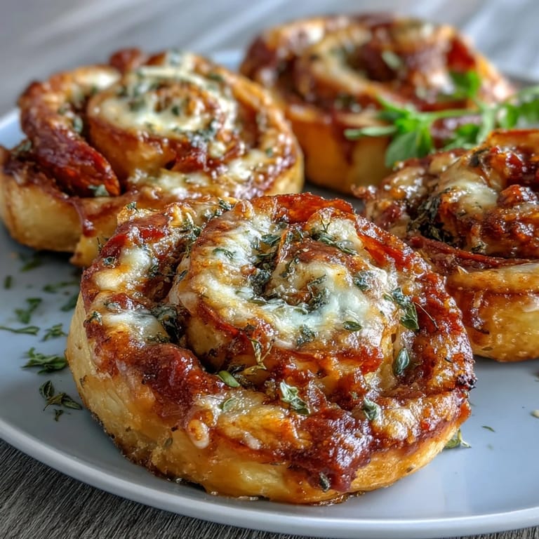 Warm, cheesy pizza pinwheels baked until golden, with gooey mozzarella and pepperoni wrapped in crisp puff pastry. Ideal for parties or quick snacks.