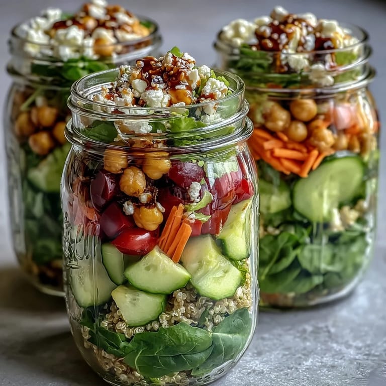 Crisp mason jar salads featuring grilled chicken, brown rice, and mixed greens—ideal for easy, healthy meal prep solutions.