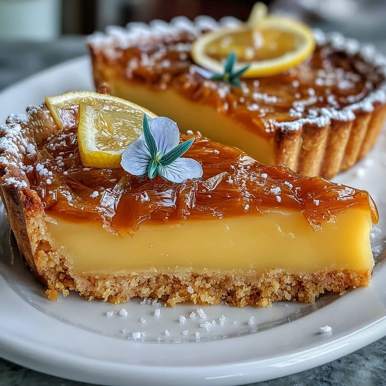 Silky lemon curd fills a crisp tart shell, topped with delicate edible blooms for an elegant springtime treat.  