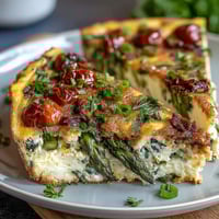 Spring Veggie Frittata with Asparagus and Goat Cheese, loaded with fresh spring vegetables and creamy goat cheese, baked until golden and fluffy.