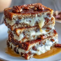 Warm Easy Capirotada with cinnamon, piloncillo, and raisins, topped with melted cheese and nuts, served in a rustic baking dish.