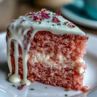 Elegant Bridal Shower Rosé Velvet Cake with glistening gold drip.
